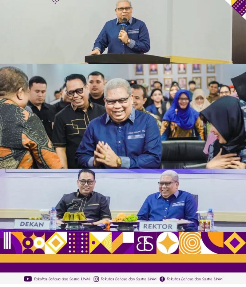 Rektor Universitas Negeri Makassar, Prof. Dr. H. Karta Jayadi, M.Sn Didampingi Dekan Fakultas Bahasa dan Sastra  UNM, Prof. Dr. Anshari, M.Hum

