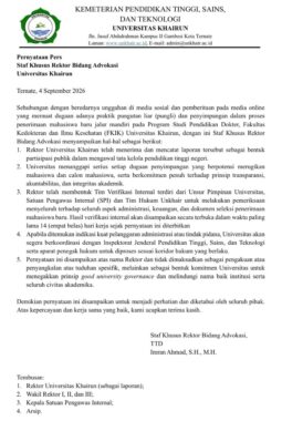 Unkhair Ternante Bentuk Tim Verifikasi Internal Tindaklanjuti Dugaan Pungli Penerimaan Mahasiswa Jalur Mandiri Prodi Pendidikan Dokter